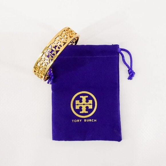 Tory Burch TB Gold Logo Cut out Cuff Bracelet Gold OS - Picture 9 of 12